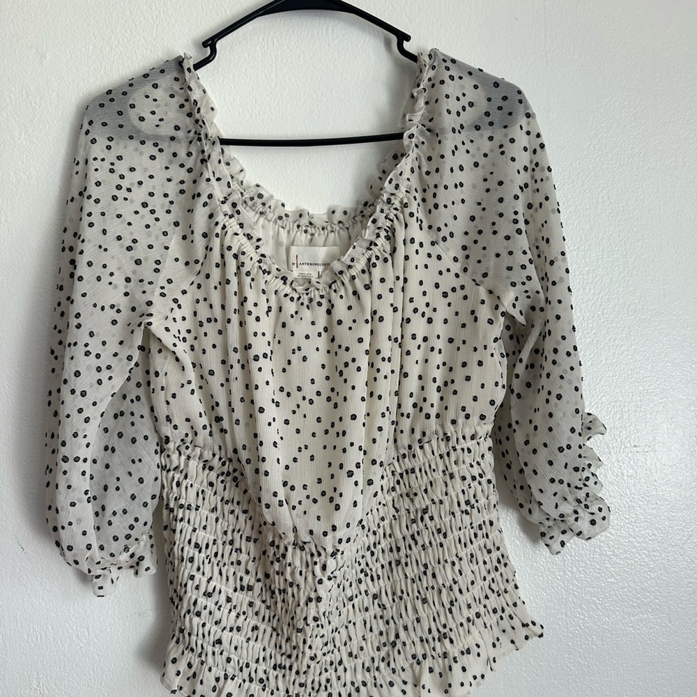 Anthropologie Black and White Polka Dot Blouse